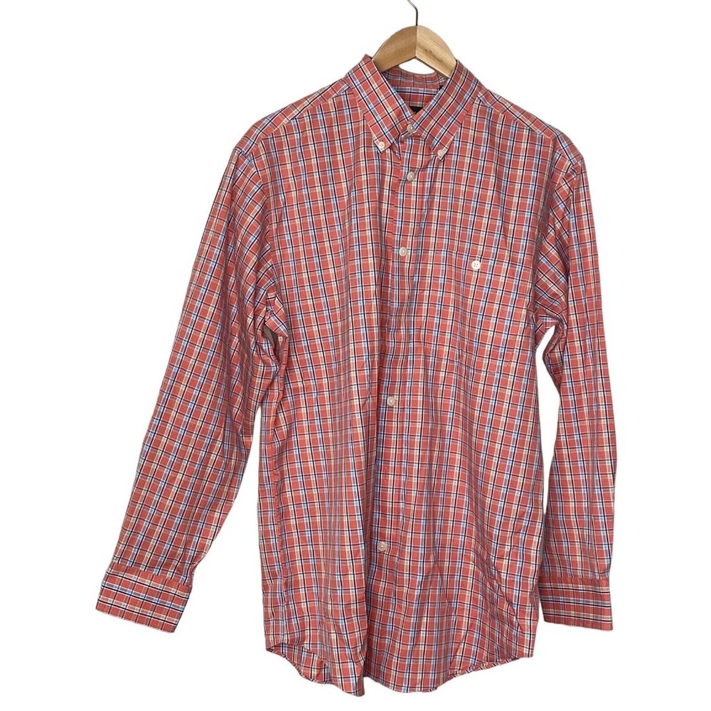 Orvis Men’s Long sleeve Button Down Shirt Pink Blue Size Medium